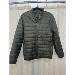 Eddie Bauer Jacket Green Down Puffer Quilted EB 650 Fill Mock Neck Mens Sz.S